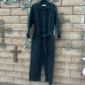 Happy Nature Kate Hudson Jumpsuit Black Denim Women’s XL Kate Zip Up Belted NWT